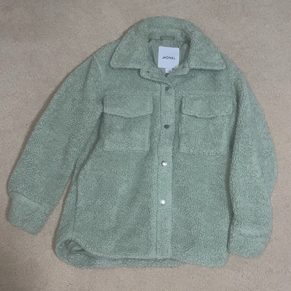 Monki Hazel Fluffy Shacket in Light Sage Green - LIKE NEW - Picture 6 of 7